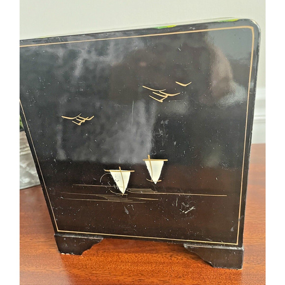 Vintage Black Lacquer Japanese Jewelry Box Ballerina Music Box Hand-painted - Picture 8 of 12